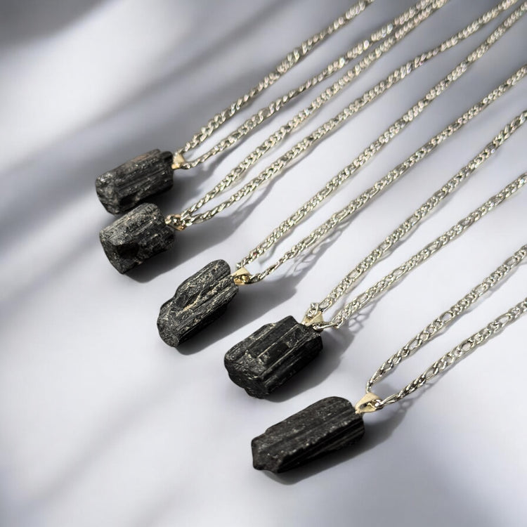 Raw Black Tourmaline Necklace (Gold-Dipped / Silver)