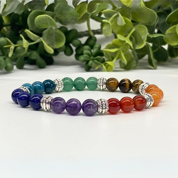 Seven Chakra 21 Bead Crystal Bracelet - Chakra Healing / Balance