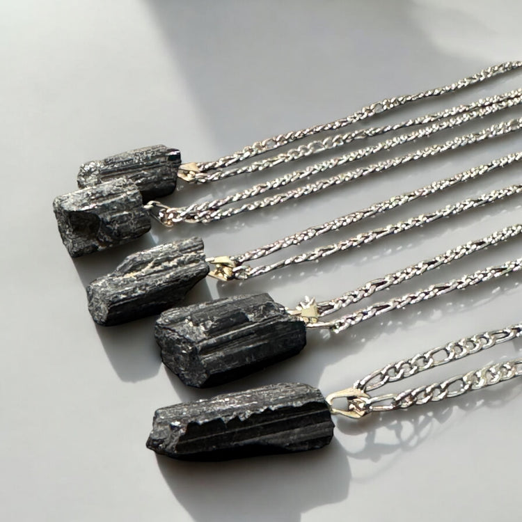 Raw Black Tourmaline Necklace (Gold-Dipped / Silver)