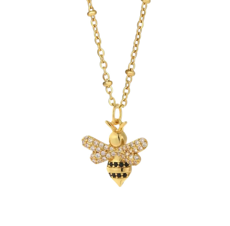 Black & Gold Bumble Bee Necklace w/ Cubic Zircons