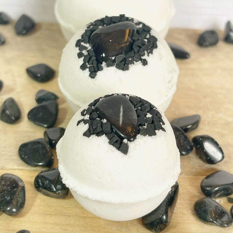 Obsidian & Black Lava Salt Crystal-Infused Bath Bomb | Protection & Grounding